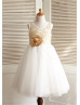 Champagne Lace Ivory Tulle Knee Length Flower Girl Dress